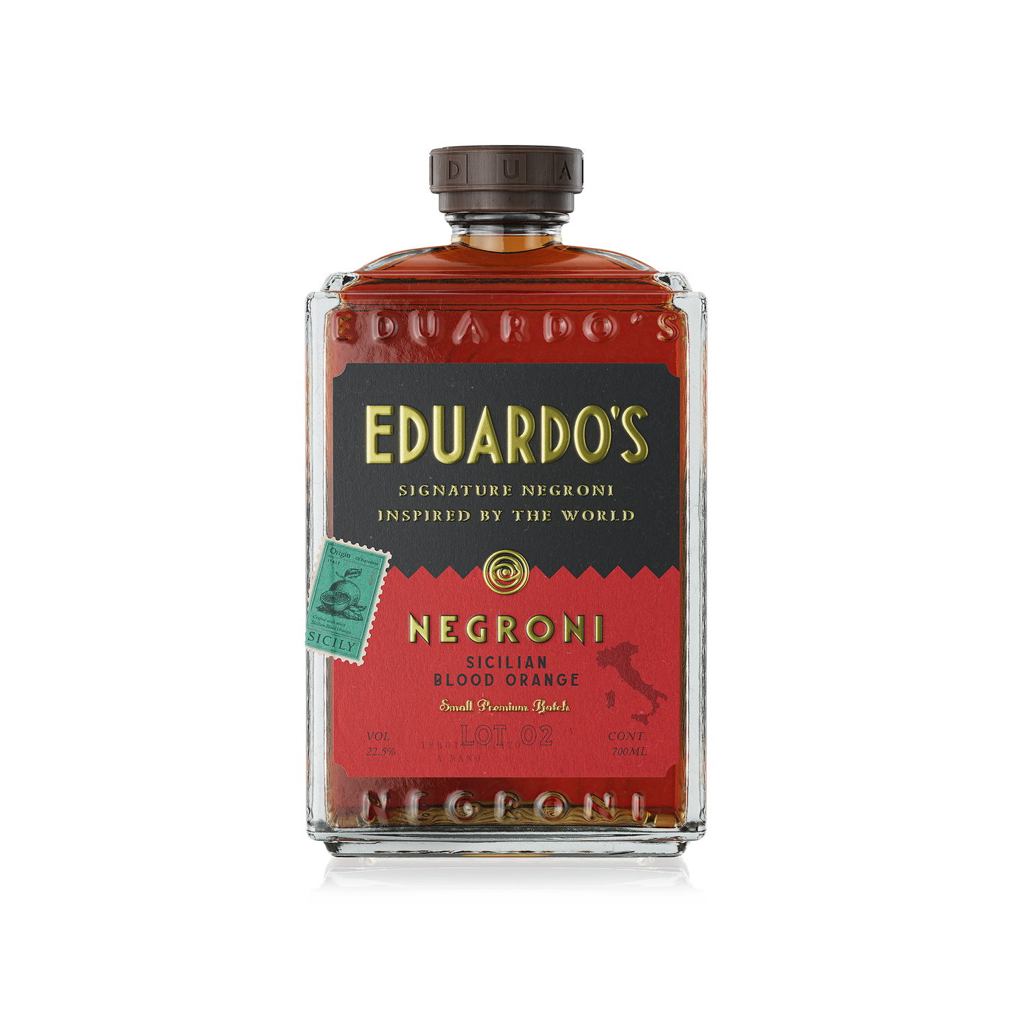 Bottle of Eduardo's Negroni Blood Orange Negroni 700 ml on a transparant background