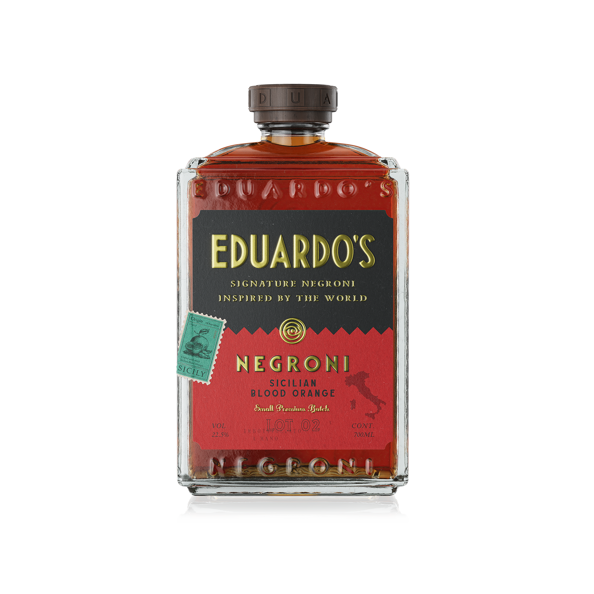 Bottle of Eduardo's Negroni Blood Orange Negroni 700 ml on a transparant background