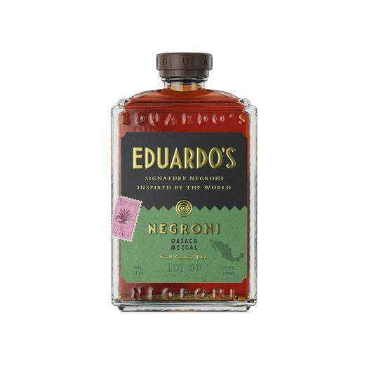 Bottle of Eduardo's Mezcal Negroni on a transparant background